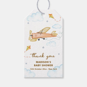 Etiqueta Para Presente Chuva de Bebê Avião Aviador Aquarela Vintage 