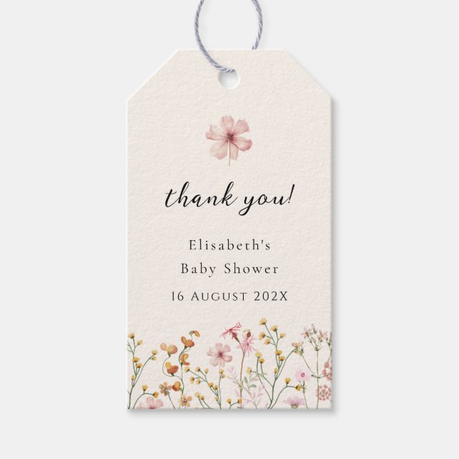 Etiqueta Para Presente Chuva de Bebê Boho Flor Silvestre (Frente)