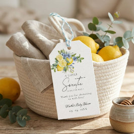 Etiqueta Para Presente Chuva de Bebê de Limão Azul Fruta Cítrica de Verão