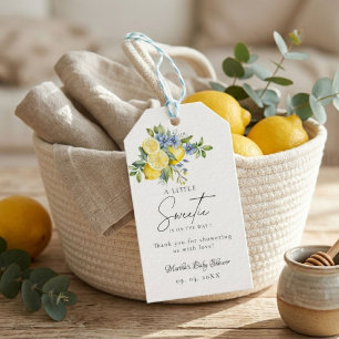 Etiqueta Para Presente Chuva de Bebê de Limão Azul Fruta Cítrica de Verão