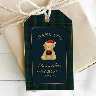 Etiqueta Para Presente Chuva de Bebê de Natal Urso Teddy Polo Azul Marinh