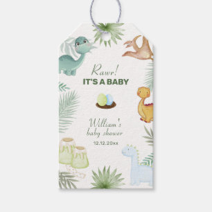 Etiqueta Para Presente Chuva de Bebê Dinossauro Tropical Vulcão Rawr Rúst