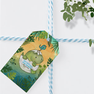 Etiqueta Para Presente Chuva de Bebê Dinossauro Verde Aquático em Aquarel