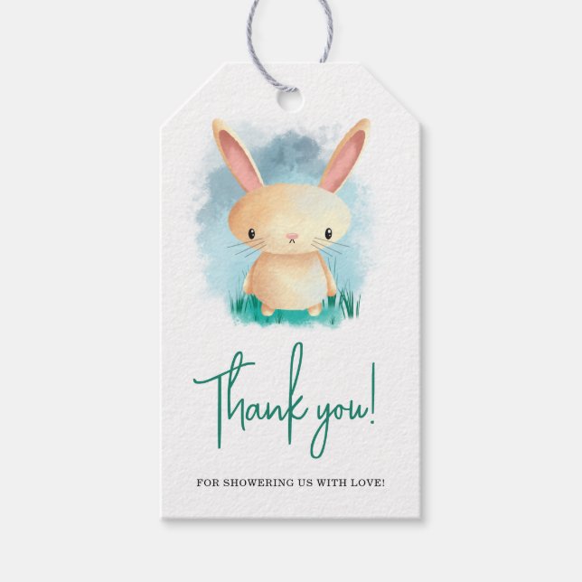 Etiqueta Para Presente Chuva de bebê do Coelhito, obrigado (Frente)