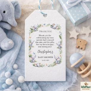 Etiqueta Para Presente Chuva de Bebê em Aquarela de Elefante para Menino 