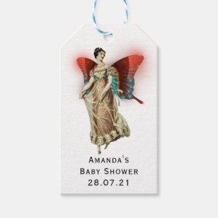 Etiqueta Para Presente Chuva de Bebê Fada Borboleta Brilhante Vintage
