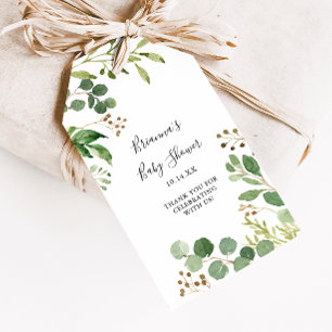 Etiqueta Para Presente Chuva de Bebê Floral Marrom Simples Eucalipto