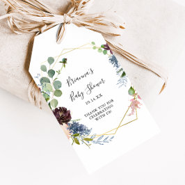 Etiqueta Para Presente Chuva de Bebê Geométrica Dourada e Borgonha