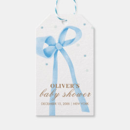 Etiqueta Para Presente Chuva de Bebê Laço de Bolinhas Azul Simples