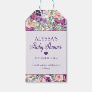 Etiqueta Para Presente Chuva de Bebê Menina Floral Rosa Roxo  