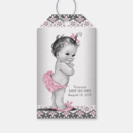 Etiqueta Para Presente Chuva de Bebê Menina Rosa Vintage Preto