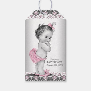 Etiqueta Para Presente Chuva de Bebê Menina Rosa Vintage Preto