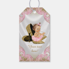 Etiqueta Para Presente Chuva de Bebê Menina Sapato Dourado Rosa