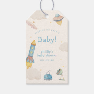 Etiqueta Para Presente Chuva de Bebê Menino Foguete Espaço Boho