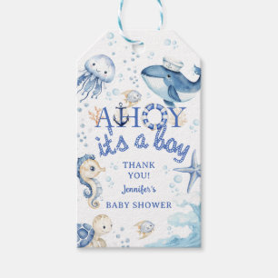 Etiqueta Para Presente Chuva de Bebê Náutica Ahoy Marinheiro Azul Naval