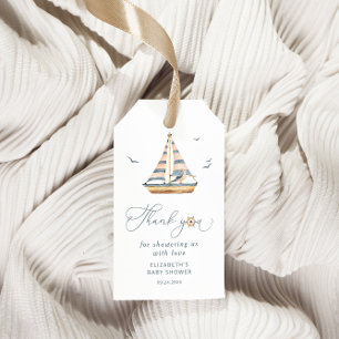 Etiqueta Para Presente Chuva de Bebê Náutica de Barco à Vela com Aquarela