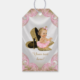 Etiqueta Para Presente Chuva de Bebê Sapato Dourado Rosa