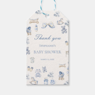 Etiqueta Para Presente Chuva de Bebê Toile De Jouy Menino Laço Azul