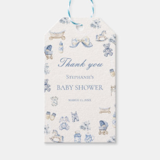 Etiqueta Para Presente Chuva de Bebê Toile De Jouy Menino Laço Azul