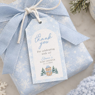 Etiqueta Para Presente Chuva de Bebê Urso Branco Inverno Obrigado