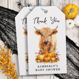 Etiqueta Para Presente Chuva de Bebê: Vaca das Terras Altas Fofa e Abóbor