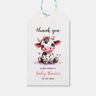 Etiqueta Para Presente Chuva de Bebê Vaca Minimalista Rosa Menina baby sh