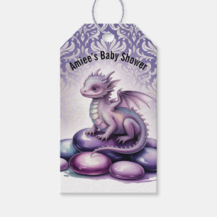 Etiqueta Para Presente Chuva de Bênçãos do Bebê Dragão Mágico Roxo