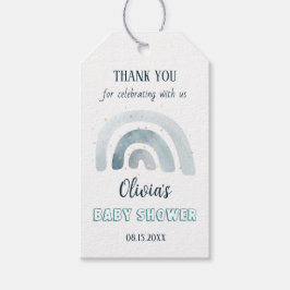Etiqueta Para Presente Chuva de Cores Boho Azul Chá de Bebê