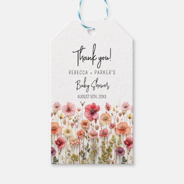 Etiqueta Para Presente Chuva de flores Boho Baby Shower  (Frente)