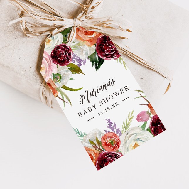 Etiqueta Para Presente Chuva de Flores Boho de Outono Chá de Bebê Persona (Criador carregado)