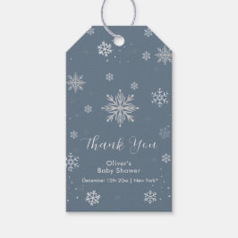 Etiqueta Para Presente Chuva de Neve Mágica Prateada e Azul no Baby Showe