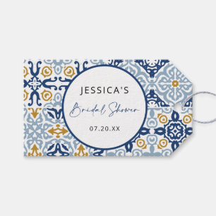 Etiqueta Para Presente Chuva de Noiva Azul Amarelo Azulejo de Amalfi