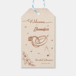 Etiqueta Para Presente Chuva de Noiva Desenhada à Mão com Anel e Florais