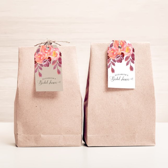 Etiqueta Para Presente Chuva de Noiva Elegante com Peônias Rústicas (Criador carregado)