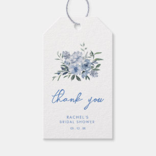 Etiqueta Para Presente Chuva de Noiva em Aquarela Floral Azul Poeirento