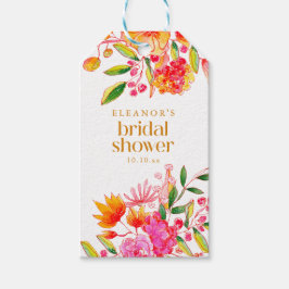 Etiqueta Para Presente Chuva de Noiva Flor de Aquarela Laranja Rosa Moder