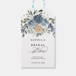 Etiqueta Para Presente Chuva de Noiva Floral em Azul Poeirento e Champanh