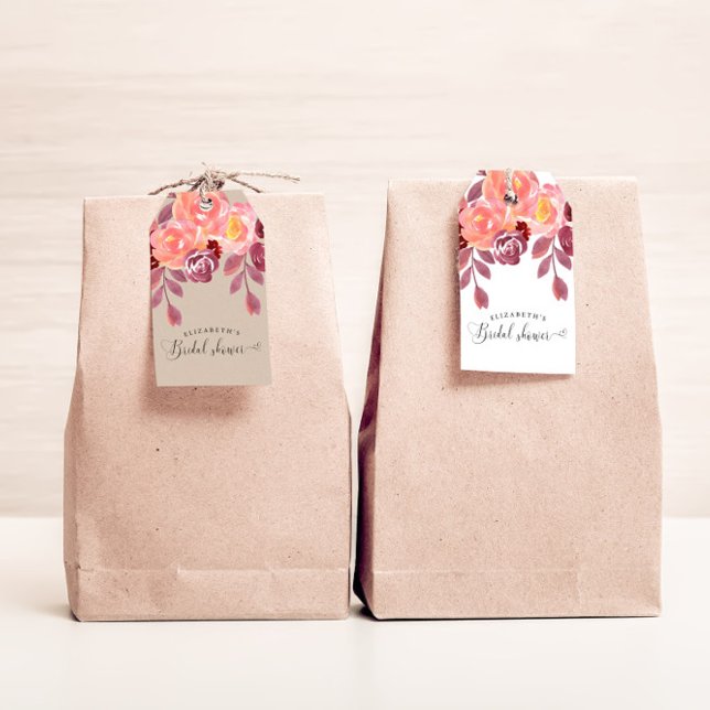 Etiqueta Para Presente Chuva de Noiva Rústica Peônias Elegante Roteiro (Criador carregado)