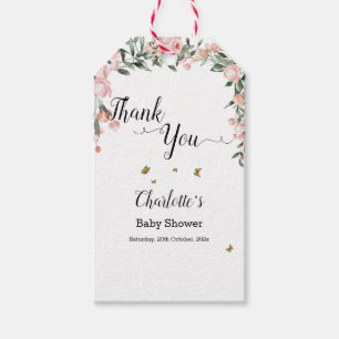 Etiqueta Para Presente Chuva de Rosas Rosa com Borboletas Baby Shower