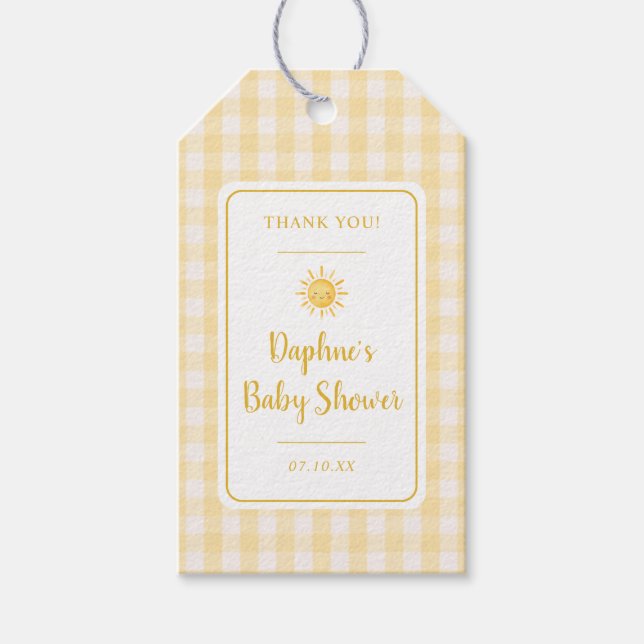 Etiqueta Para Presente Chuva de Sol Amarelo Baby Shower (Frente)