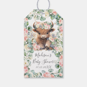 Etiqueta Para Presente Chuva Floral Highland Cow Baby Shower Aniversário