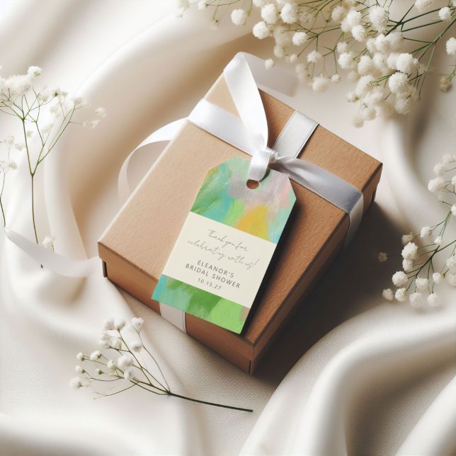 Etiqueta Para Presente Chuveiro de Noiva Aquarela Abstrata Agradecimento  (Criador carregado)