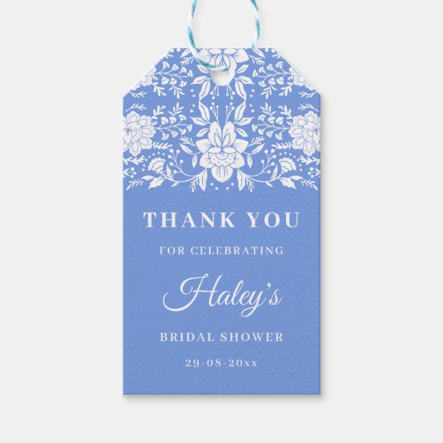 Etiqueta Para Presente Chuveiro de Noiva Chinoiserie Azul Floral (Frente)