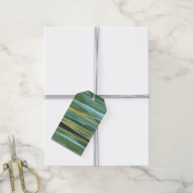 Etiqueta Para Presente cinza azul e abstrato verde (Com cordão)