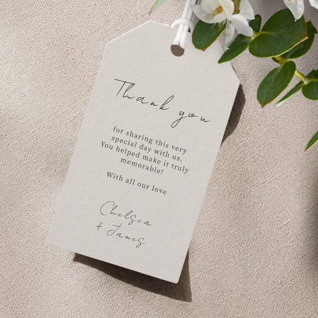 Etiqueta Para Presente Cinza | Casamento Chic Script Obrigado (Criador carregado)