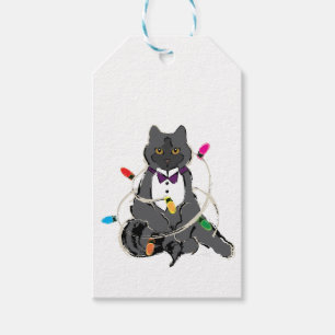 Etiqueta Para Presente Cinza De Gato Embalado Em Li De Natal