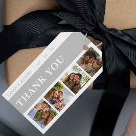 Etiqueta Para Presente Cinza e foto branca Booth Collage Casamento Obriga