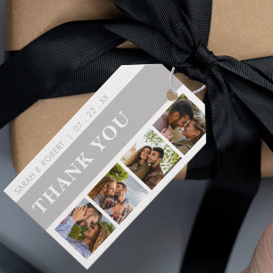 Etiqueta Para Presente Cinza e foto branca Booth Collage Casamento Obriga