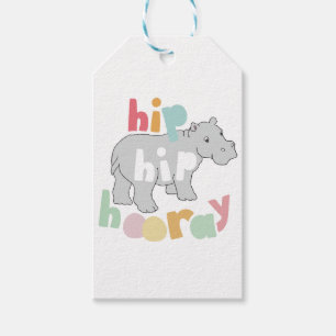 Etiqueta Para Presente Cinza Hip Hip Hooray Desenho Hippo