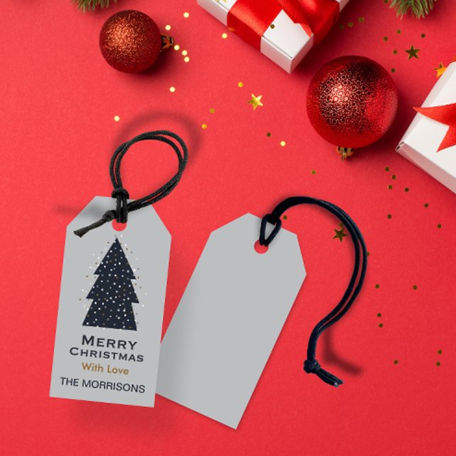 Etiqueta Para Presente Cinzas escuras do Feliz Natal personalizadas Etiqu (Merry Christmas dark grey personalised Gift Tags)